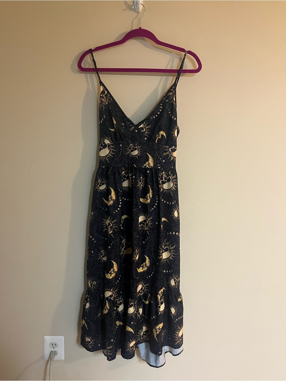 SHEIN Navy & Gold Celestial/Skull Spaghetti Strap Dress